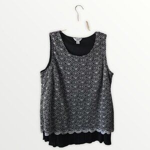 CJ Banks Sleeveless Lace Top with Pleated Detailed in the Bottom